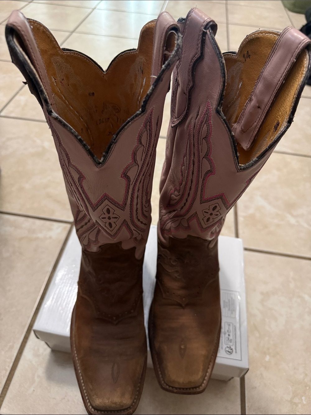 Two-Tone Pink & Brown Western Cowboy Boots